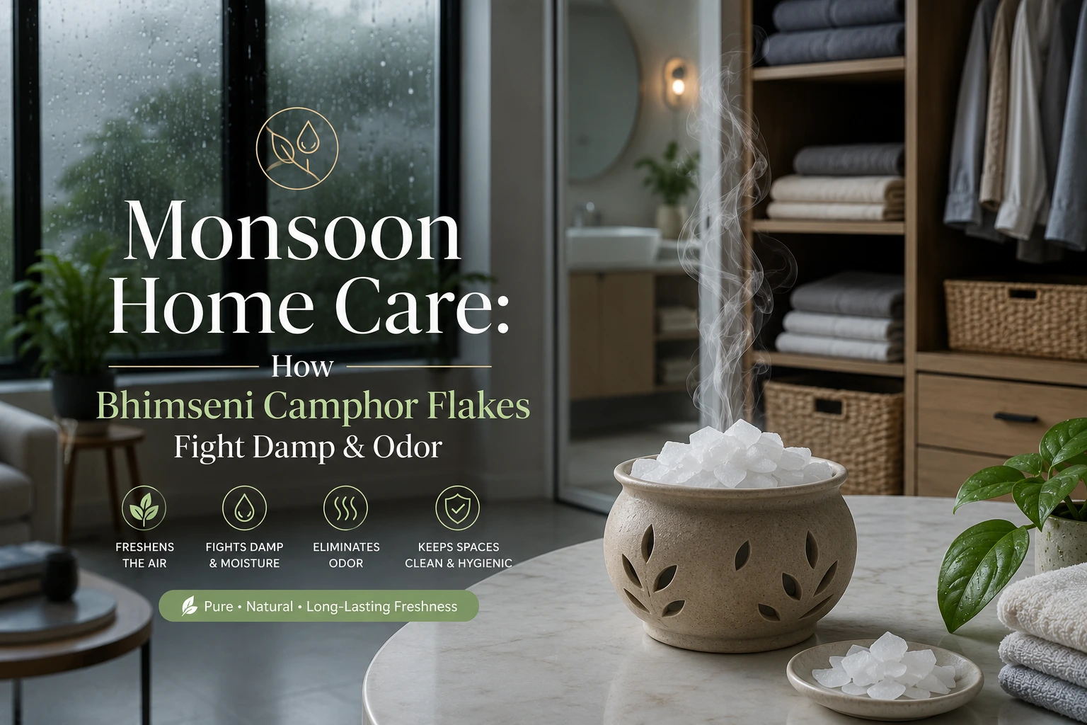 Monsoon Home Care: How Bhimseni Camphor Flakes Fight Damp & Odor